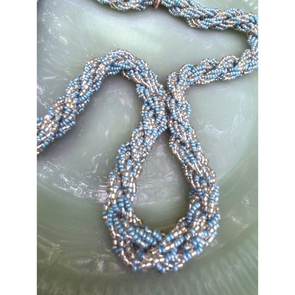 Vintage Nepal Glass seed bead Woven Necklace Turquoise - Picture 4 of 13